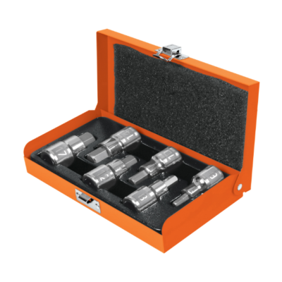 Juego de 6 dados cuadro 1/2″ punta hex mm, estuche metálico