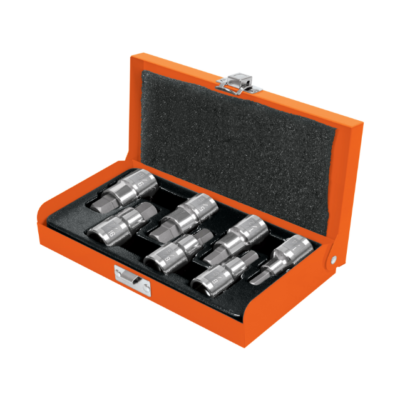Juego de 7 dados cuadro 1/2″ punta hex std, estuche metálico