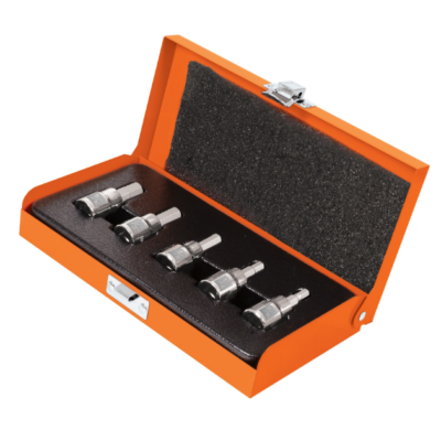 Juego de 5 dados cuadro 3/8″ punta hex standard, estuche metálico