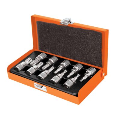 Juego de 10 dados cuadro 3/8″ punta torx, estuche metálico