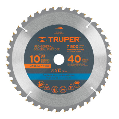 Disco sierra 10″ para madera, 40 dientes centro 1″