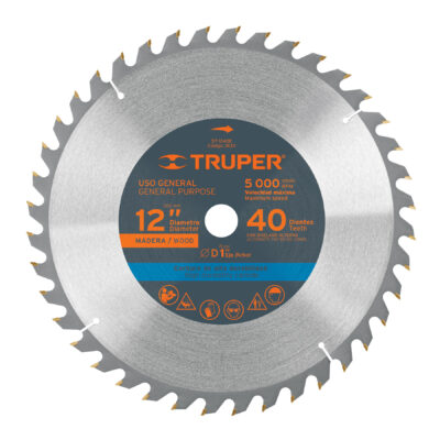 Disco sierra 12″ para madera, 40 dientes centro 1″
