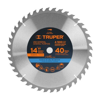 Disco sierra 14″ para madera, 40 dientes centro 1″