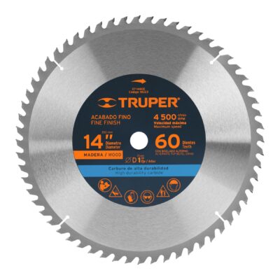 Disco sierra 14″ para madera, 60 dientes centro 1″