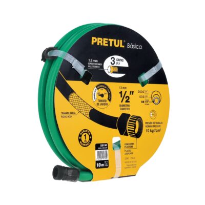 Manguera verde 1/2″ 3 capas 10m conexiones plásticas