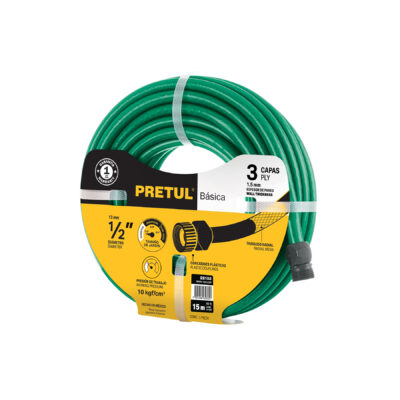 Manguera verde 1/2″ 3 capas 15m conexiones plásticas