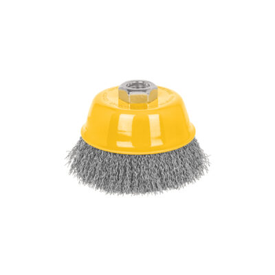 Carda copa 4″ alambre ondulado fino, eje 5/8″-11