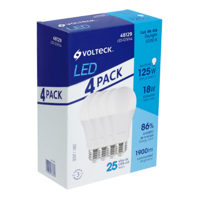 Pack 4 focos LED 18W (125W) A25, 6500K blanca fría, 1900 lm