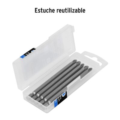 Estuche con 5 puntas de cruz PH2 largo 4″